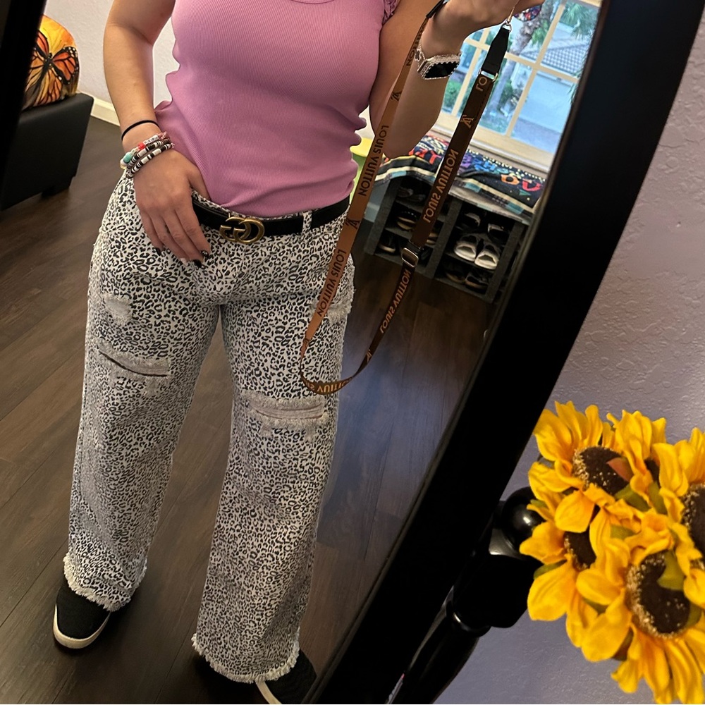 Leopard wide leg jeans